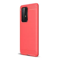   HUSĂ! - Protector de telefon din silicon (rezistență medie la impact, colț cu pernă de aer, periat, model carbon) ROȘU Huawei P40 Pro 5G