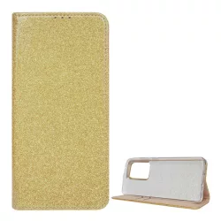   HUSĂ! - Husă în picioare, efect piele (FLIP, interior din silicon, deschidere laterală, funcție suport de masă, suport card bancar, strălucitor) GOLD Samsung Galaxy S20 Ultra (SM-G988F), Samsung Galaxy S20 Ultra 5G (SM-G9)