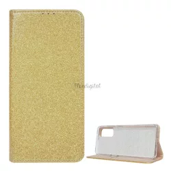   HUSĂ! - Husă în picioare, efect piele (FLIP, interior din silicon, deschidere laterală, funcție suport de masă, suport card bancar, strălucitor) GOLD Samsung Galaxy S20 (SM-G980F), Samsung Galaxy S20 5G (SM-G981U)