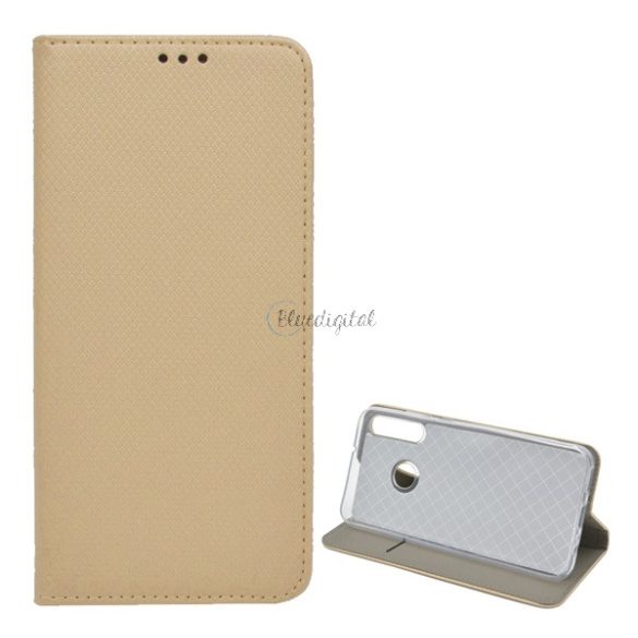 Carcasa in picioare, efect piele (FLIP, deschidere laterala, functie suport de masa, model romb) GOLD Huawei P40 Lite E / Y7p
