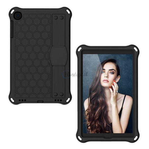 Protector de telefon din silicon Defender (rezistenta la impact, suport, fagure + curea de mana) NEGRU Samsung Galaxy Tab A 10.1 LTE (2019) SM-T515, Samsung Galaxy Tab A 10.1 WIFI (2019) SM-T510