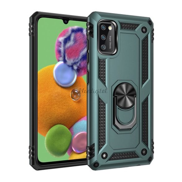 HUSĂ! - Protector de telefon din plastic Defender (rezistență medie la impact, interior din silicon, inel de suport pentru telefon, placă metalică încorporată) VERDE ÎNCHIS Samsung Galaxy A41 (SM-A415F)
