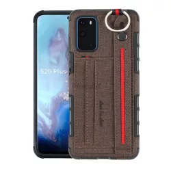   HUSĂ! - Protectie de telefon din silicon (rezistenta medie la impact, functie suport de masa, suport card bancar, spate textil + curea de la incheietura) MARO INCHIS Samsung Galaxy S20 (SM-G980F), Samsung Galaxy S20 5G (SM-G981U)