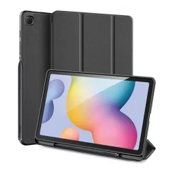   DUX DUCIS DOMO Husă stativă cu efect de piele (FLIP activ, deschidere laterală, TRIFOLD, suport S Pen, model textil) negru Samsung Galaxy Tab S6 Lite 10.4 WIFI (SM-P610) 2020, Samsung Galaxy Tab S6 Lite 10.4
