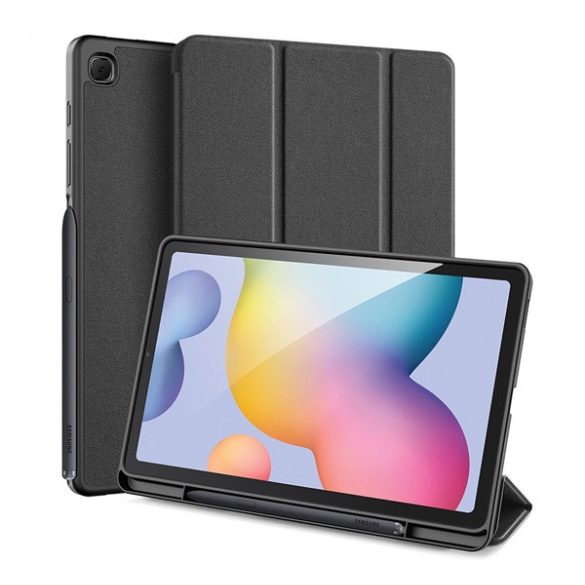 DUX DUCIS DOMO Husă stativă cu efect de piele (FLIP activ, deschidere laterală, TRIFOLD, suport S Pen, model textil) negru Samsung Galaxy Tab S6 Lite 10.4 WIFI (SM-P610) 2020, Samsung Galaxy Tab S6 Lite 10.4