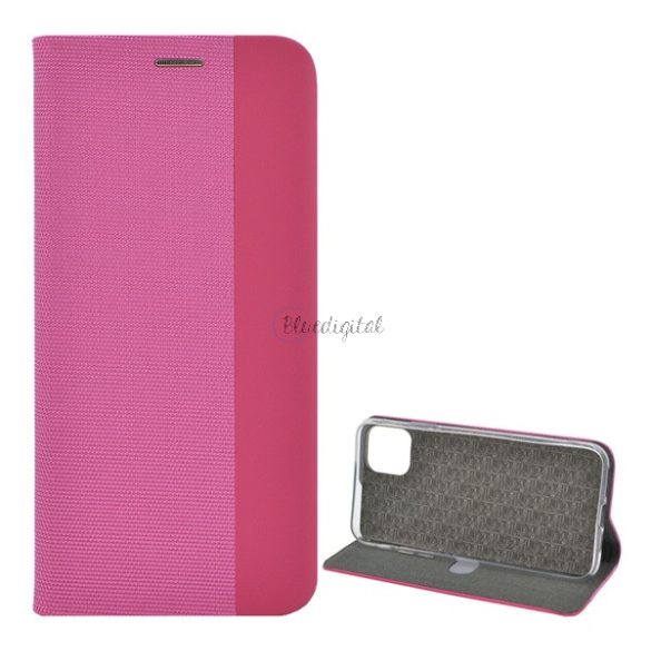 Carcasa in picioare, efect piele (FLIP, deschidere laterala, functie suport de masa, model textil) ROZ Apple iPhone 11 Pro Max