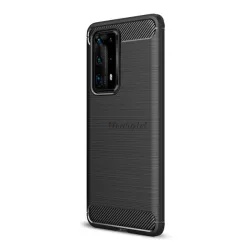   HUSĂ! - Protector de telefon din silicon (rezistenta la impact mediu, colt cu perna de aer, periat, model carbon) NEGRU Huawei P40 Pro+ 5G