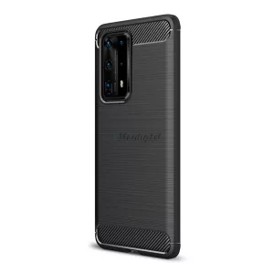 HUSĂ! - Protector de telefon din silicon (rezistenta la impact mediu, colt cu perna de aer, periat, model carbon) NEGRU Huawei P40 Pro+ 5G