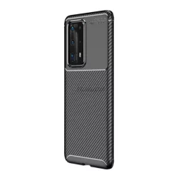   HUSĂ! - Protectie din silicon pentru telefon (rezistenta medie la impact, colt cu perna de aer, model carbon) NEGRU Huawei P40 Pro+ 5G