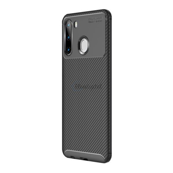 Protectie din silicon pentru telefon (rezistenta medie la impact, colt cu perna de aer, model carbon) NEGRU Samsung Galaxy A21 (SM-A210F)