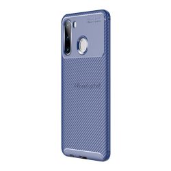   Protectie din silicon pentru telefon (rezistenta medie la impact, colt cu perna de aer, model carbon) ALBASTRU INCHIS Samsung Galaxy A21 (SM-A210F)