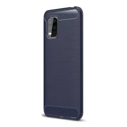   HUSĂ! - Protector de telefon din silicon (rezistență medie la impact, colț cu pernă de aer, periat, model carbon) ALBASTRU ÎNCHIS Xiaomi Mi 10 Lite 5G