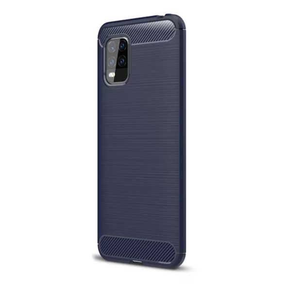 HUSĂ! - Protector de telefon din silicon (rezistență medie la impact, colț cu pernă de aer, periat, model carbon) ALBASTRU ÎNCHIS Xiaomi Mi 10 Lite 5G