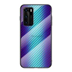   HUSĂ! - Rama de protectie din silicon pentru telefon (BUMPER, spate din sticla securizata, model carbon) ALBASTRU Huawei P40