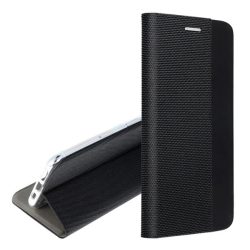   HUSĂ! - Husă stativă cu efect de piele (FLIP, deschidere laterală, suport pentru birou, model textil) negru Huawei P30 Lite (Nova 4e)