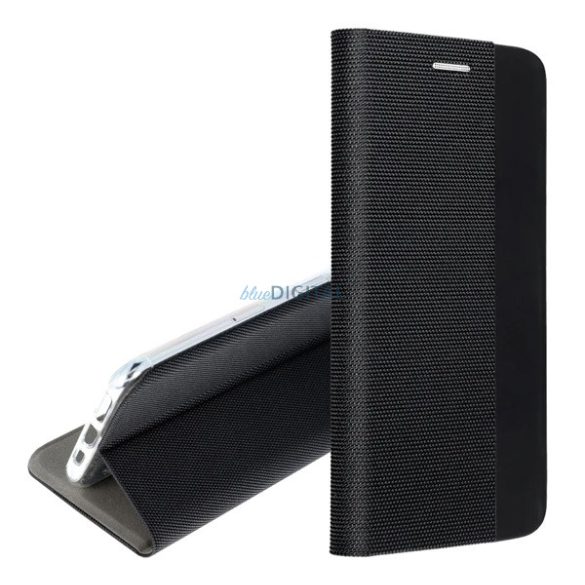 Carcasa in picioare, efect piele (FLIP, deschidere laterala, functie suport de masa, model textil) NEGRU Samsung Galaxy A71 (SM-A715F)