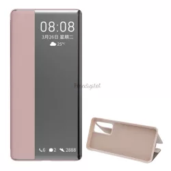   HUSĂ! - Husă în picioare, efect piele (FLIP, deschidere laterală, funcție suport pentru masă, afișare număr de telefon, fereastră) ROZ Huawei P40