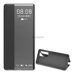   HUSĂ! - Husă în picioare, efect piele (FLIP, deschidere laterală, funcție suport pentru masă, afișare număr de telefon, fereastră) NEGRU Huawei P40