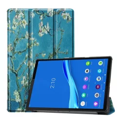   Husă stativă cu efect de piele (FLIP, deschidere laterală, suport pentru desktop TRIFOLD, model floral) albastruLenovo Tab M10 Plus (TB-X606F), Lenovo Tab M10 FHD Plus (TB-X606X)