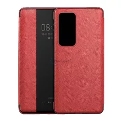  HUSĂ! - Husă în picioare, efect piele (FLIP activ, deschidere laterală, fereastră de vizualizare, model textil) ROȘU Huawei P40