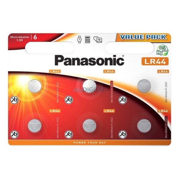PANASONIC baterie buton (LR44EL/6BP, 1.5V, alcalină) 6 buc/pachet