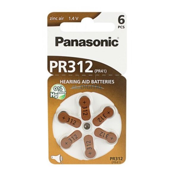 PANASONIC buton celulă (PR312L/6LB, 1.4V, zinc-aer) 6pcs/pack