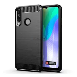   HUSĂ! - Protector de telefon din silicon (rezistenta la impact mediu, colt cu perna de aer, periat, model carbon) NEGRU Huawei Y6p