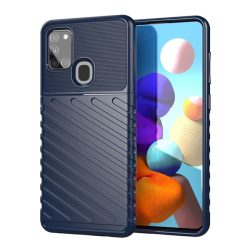   HUSĂ! - Protector de telefon din silicon (rezistent mediu la impact, cu dungi, model convex) ALBASTRU ÎNCHIS Samsung Galaxy A21s (SM-A217F)