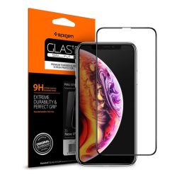   SPIGEN FC folie sticlă protecție ecran(2.5D, rezistent la amprente, foarte rezistent la zgârieturi, 9H, ultra-subțire, 0.3mm, culoare evidențiată) negru Apple iPhone XS Max 6.5, Apple iPhone 11 Pro Max