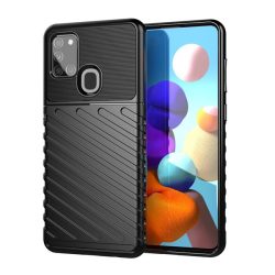   HUSĂ! - Silicon protecțiepentru telefon (rezistent la impact mediu, cu dungi, model convex) negru Samsung Galaxy A21s (SM-A217F)