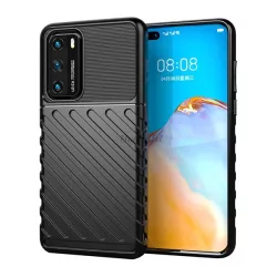   HUSĂ! - Protectie de telefon din silicon (rezistenta la impact mediu, dungi, model convex) NEGRU Huawei P40