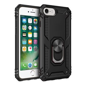 Protector de telefon din plastic Defender (rezistență medie la impact, interior din silicon, inel de suport pentru telefon, placă metalică încorporată) NEGRU Apple iPhone 7 4.7, Apple iPhone 8 4.7, Apple iPhone SE 2 (2020), Apple