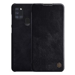   HUSĂ! - NILLKIN QINHusăîn picioare, efect de piele (FLIP, deschidere laterală, titular card de credit) negru Samsung Galaxy A21s (SM-A217F)