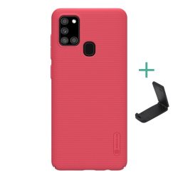   HUSĂ! - Protector de telefon din plastic NILLKIN SUPER FROSTED (cauciucat, suprafață aspră + suport de birou) ROȘU Samsung Galaxy A21s (SM-A217F)