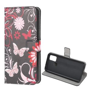 HUSĂ! - Husă stativă, efect piele (FLIP, deschidere laterală, desktop, fluture, model floral) negru Samsung Galaxy A21s (SM-A217F)