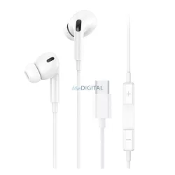   Căști USAMS EMOVE STEREO (Tip-C, microfon, buton de înregistrare, filtru de zgomot, SPORT) ALBE