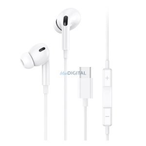 Căști USAMS EMOVE STEREO (Tip-C, microfon, buton de înregistrare, filtru de zgomot, SPORT) ALBE