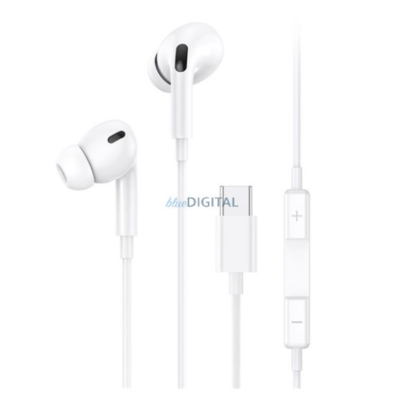 Căști USAMS EMOVE STEREO (Tip-C, microfon, buton de înregistrare, filtru de zgomot, SPORT) ALBE