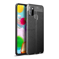   HUSĂ! - Protectie de telefon din silicon (rezistenta medie la impact, efect piele, model de cusaturi) NEGRU Samsung Galaxy A21s (SM-A217F)