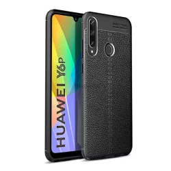   HUSĂ! - Protector de telefon din silicon (rezistenta la impact mediu, efect piele, model cusaturi) NEGRU Huawei Y6p