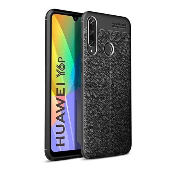 Protector de telefon din silicon (rezistenta la impact mediu, efect piele, model cusaturi) NEGRU Huawei Y6p