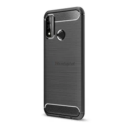   HUSĂ! - Protector de telefon din silicon (rezistență medie la impact, colț cu pernă de aer, periat, model carbon) NEGRU Huawei P Smart (2020)