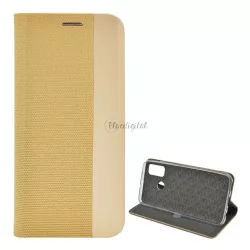   HUSĂ! - Carcasa in picioare, efect piele (FLIP, deschidere laterala, functie suport de masa, model textil) GOLD Huawei P Smart (2020)
