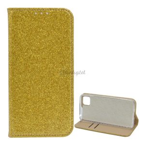 Husa in picioare, efect piele (FLIP, interior din silicon, deschidere laterala, functie suport de masa, suport card bancar, lucios) GOLD Huawei Y5p, Honor 9S