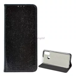   HUSĂ! - Husa in picioare, efect piele (FLIP, interior din silicon, deschidere laterala, functie suport de masa, suport card bancar, lucios) NEGRU Huawei P Smart (2020)