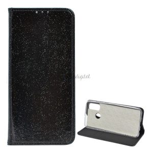Husa in picioare, efect piele (FLIP, interior din silicon, deschidere laterala, functie suport de masa, suport card bancar, lucios) NEGRU Huawei P Smart (2020)