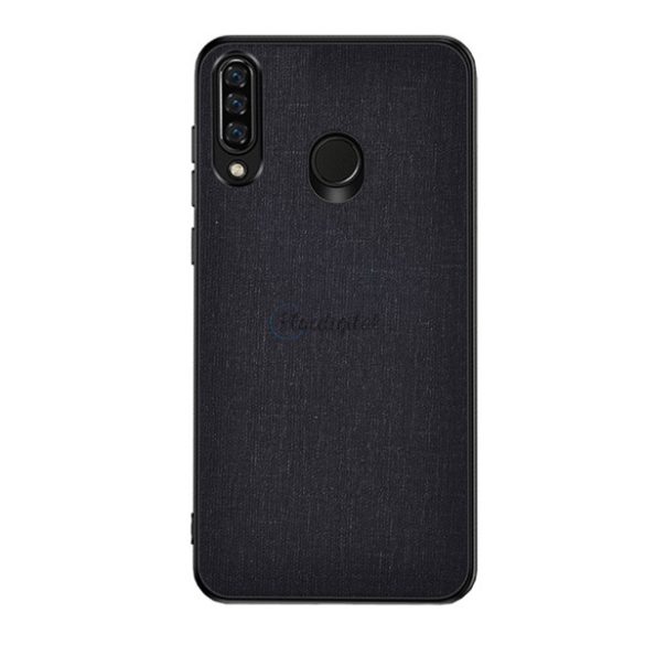 Protectie telefon din plastic (rezistenta la impact mediu, cadru silicon, spate textil) NEGRU Huawei Y6p