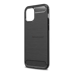   HUSĂ! - Protector de telefon din silicon (rezistență medie la impact, colț cu pernă de aer, periat, model carbon) NEGRU Apple iPhone 12 mini