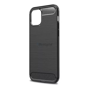 HUSĂ! - Protector de telefon din silicon (rezistență medie la impact, colț cu pernă de aer, periat, model carbon) NEGRU Apple iPhone 12 Pro Max