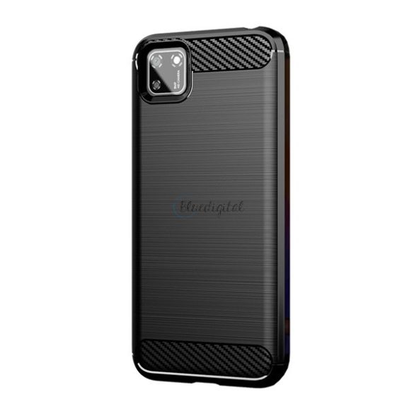 Protectie din silicon pentru telefon (rezistenta la impact mediu, colt cu perna de aer, periat, model carbon) NEGRU Huawei Y5p, Honor 9S